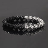 8mm Natural Onyx Black Stone Beads Bracelet Copper Six Words Mantra Bead Healing Bracelet Fashion Retro Tibetan Buddhist Jewelry
