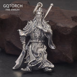 Real 925 Sterling Silver 3D Guan Gong Pendant Handcrafted Chinese God of War Vintage Amulet Unique Spiritual Protection Jewelry