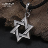 925 Sterling Silver Minimalist Jewish Star Pendant Necklace Black Leather Braided String Choker Six-pointed Star Retro Jewelry