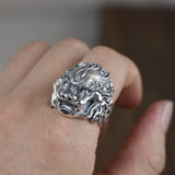 Silver 925 Jewelry Mens Lion Ring Size 8-12 Antique Punk Accessories Thai Silver Resizable Rings for Men