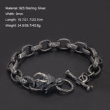 925 Sterling Silver Viking Dragon Head O-chain Bracelet for Men OT Buckle Antiqued Punk Retro Sturdy Handmade Birthday Jewelry
