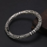 Vintage Solid S999 Sterling Silver Bracelet Bangle Double Dragon Embossed Mens Fine Viking Jewelry