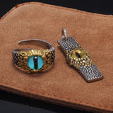 925 Sterling Silver Tiger Eye Stone Python Eye Ring and Pendant Jewelry Set Antiqued Vintage Thai Silver Evil Eye Fine Jewelry