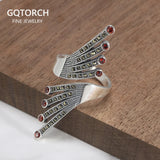 S925 Sterling Silver Wings Rings For Women Adjustable Exaggerated Big Ring Inlaid Garnet Stone