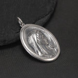 925 Sterling Silver Goddess Relief Portrait Pendant Necklace for Women Men Oval Shaped Vintage Retro Fashion Fine Jewelry Gift