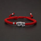 Hand braided Lucky Red Rope Bracelet 999 Sterling Silver 3D Pixiu Tibetan Buddhist Knot Adjustable Charm Bracelet