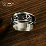 S925 Sterling Silver Retro Thai Silver Trend Sanskrit Rotable Ring Men's Wide Face Fashion Ring