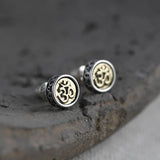 Real 925 Sterling Silver OM Mantra Stud Earrings For Women and Men Retro Antique Style Six-Word Sutra Buddhism Jewelry