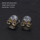 925 Sterling Silver Skull Stud Earrings for Men Women Punk Rock Retro Hip-hop Street Party Not Allergic Jewelry Accessories