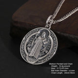 Vintage 925 Sterling Silver Saint Benedict Medallion Cross Pendant Necklace Catholic Exorcism Amulet Men and Women