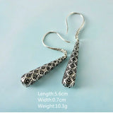 Wholesale Silver Jewelry S925 Sterling Silver Retro Ethnic Fish Scale Pattern Black Agate Long Face-shaped Earrings Women