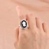 925 Sterling Silver Unique Double Sides Rotatable Ring Natural Shell Agate Elegant Charm Queen French Jewelry Adjustable