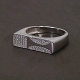 Solid S925 Silver Men's Micro Pave Zircon Ring Art Deco Fashion Modern Minimalist Style Jewelry Birthday Party Gift