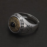 925 Sterling Silver Six Mantra Lotus Ring with Turquoise Onyx Agate Rotatable Unisex Vintage Buddhist Prayer Jewelry
