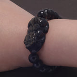 Natural Gold Obsidian Beaded Bracelet with Pixiu Feng Shui Goold Luck Wealth Amulet Fashion Vintage Jewelry for Men and Women