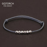 925 Sterling Silver Small Bead Braided Rope Bracelet Anklet for Women Men Grey Red Black Thin Friendship Bracelet Trendy Jewelry