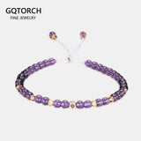 Natural Amethyst Beads Bracelet For Women Lace-up Adjustable 4mm Small Yoga Crystal Beads Stretch Bracelet Pulseira Masculina - GQTORCH Jewelry