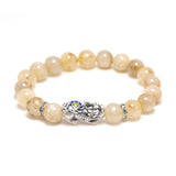 Natural Citrine Beaded Bracelets with 925 Sterling Silver Pixiu Charms Accessories Man and Women Transfer Luck Jewelry