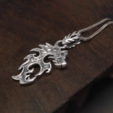 Real 925 Sterling Silver Flame Dragon Pendant Necklace Men Retro Punk Rock Fine Jewelry