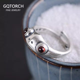 New Design Vintage Adjustable S925 Silver Jewelry  Resizable Size Red Garnet Creative Animal Frog Ring Foe Men And Women