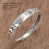 Sterling Silver 925 Lucky Braided Ladies Ring Simple Anniversary Love Day Gift Adjustable Jewelry