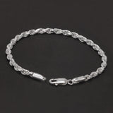 3.3mm 925 Sterling Silver Classic Twist Rope Chain Link Bracelet Unisex Diamond-Cut Braided Rope Bracelet Fashion Jewelry