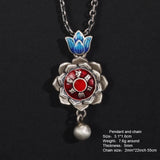 925 Sterling Silver Six-character Amulet Pendant Necklace Enameling Lotus Rotatable Women's Buddhist Jewelry