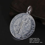 Vintage 925 Sterling Silver Saint Benedict Medallion Cross Pendant Necklace Catholic Exorcism Amulet Men and Women