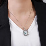 925 Sterling Silver Cameo Goddess Necklace for Women Green Agate Big Pendant White Shell Engraved Vintage Antiqued Jewelry