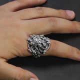 S925 Sterling Silver Jewelry Handmade Vintage Personalized Men's Animal Snake Rounded Medusa Ring