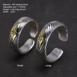 Genuine Pure 925 Sterling Silver Jewelry Retro Wave Stripe Men's Zircon Adjustable Thai Silver Ring