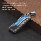 925 Sterling Silver Natural Stone Rectangle Tag Pendant for Men Women Tiger Eye's Stone Turquoise Simple Retro Vintage Jewelry