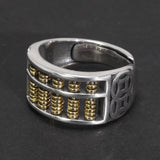 Real S925 Vintage Sterling Silver Wealth Coin Abacus Ring Open Style Men's and Women's Feng Shui Jewelry