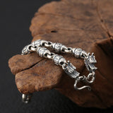 925 Sterling Silver Six Words Beaded Chain 6mm Mantra Bracelet For Men with Double Dragon Heads