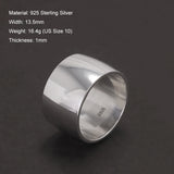 925 Sterling Silver Plain Wedding Band Men Women Wide 13.5mm Chunky Ring High Polishing Comfort Fit Simple Engagement Jewelry