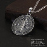 Vintage 925 Sterling Silver Saint Benedict Medallion Cross Pendant Necklace Catholic Exorcism Amulet Men and Women