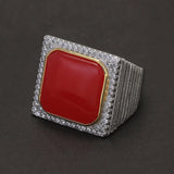 925 Sterling Silver Natural Gemstone Square Signet Ring with Citrine Jade Micro Pave Zircon Luxury Turkish Ring for Men Women