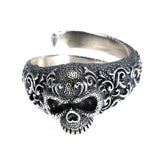 Gothic Punk Skull Rings For Men And Women 925 Sterling Silver Jewelry Resizable Vintage Flower Engraved Skeleton Finger Band