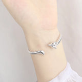 Genuine Solid 999 Sterling Silver Fox Bracelet Women Cuff Bracelets Bangle Fox Engraved Decorative Pattern Bracelet