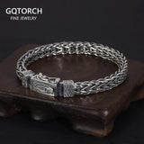 Handmade Braided Real 925 Sterling Silver Lys Punk Bracelets for Men Thai Silver Bracelet Vintage Jewelry