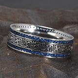 Genuine Sterling Silver 925 Turkish Rings for Men and Women with Blue Round Zircon Retro Punk Rings Fashion Silver Jewelry