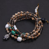 Handmade Tibetan Buddhist Charm Beaded Bracelet for Women Men Natural Cat Eyes Black Onyx Small Beads Jewelry