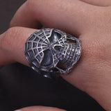 999 Pure Silver Spider Web Skull Ring for Men Heavyweight Domineering Punk Rock Gothic Retro Cool Biker Trendy Jewelry