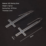 925 Sterling Silver Upside Down Cross Pendant Dangle Earrings for Men Women Gothic Retro Hip Hop Punk Hypoallergenic Ear Jewelry