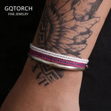 3pcs/set 925 Sterling Silver Stack Bracelet for Men Women Pink White Braided Cotton Rope Multilayered Handmade Fashion Jewelry