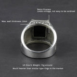 Real Pure 925 Sterling Silver Mens Signet Rings With Black Onyx Natural Stone Retro Flower Engraved Punk Rock Vintage Jewelry