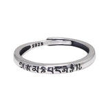 Tibetan Buddha Jewelry 925 Sterling Silver Tail Rings For Women Men Lovers Simple Six Words Om Mani Padme Hum Adjustable Size