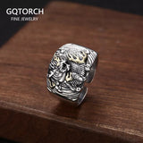 Real Pure 925 Sterling SilverMen RingsGothicRetro Punk Rock Dragon Ring Opening Adjustable Fine Jewellery BoyfriendGift Party