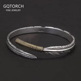 999.9 Pure Silver Bohemia Feather Cuff Bracelet for Men Women Retro Punk Vintage Wrist Open Bangle Party Jewelry Gift