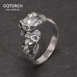 Unique Vintage 925 Sterling Silver Gothic Skull Men's Ring Hip Hop Punk Street Exaggerated Jewelry Party